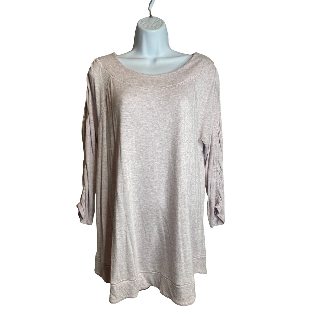 Chicos Womens Long Sleeve Top Size 2 Large Boat Neck Heathered Pink Coastal